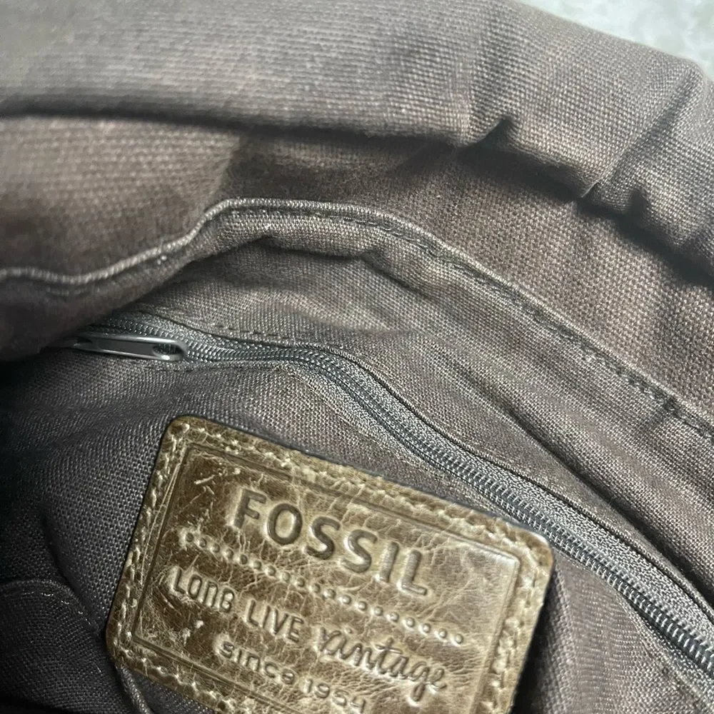 FOSSIL Long Live Vintage leather Distressed Brown&Canvas Messenger Crossbody Bag